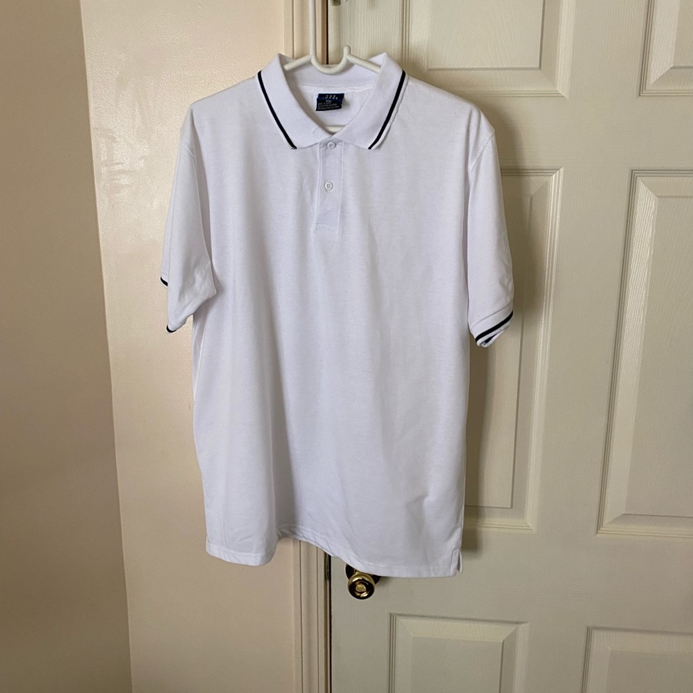 Men’s White and Blue Collared T-shirt
